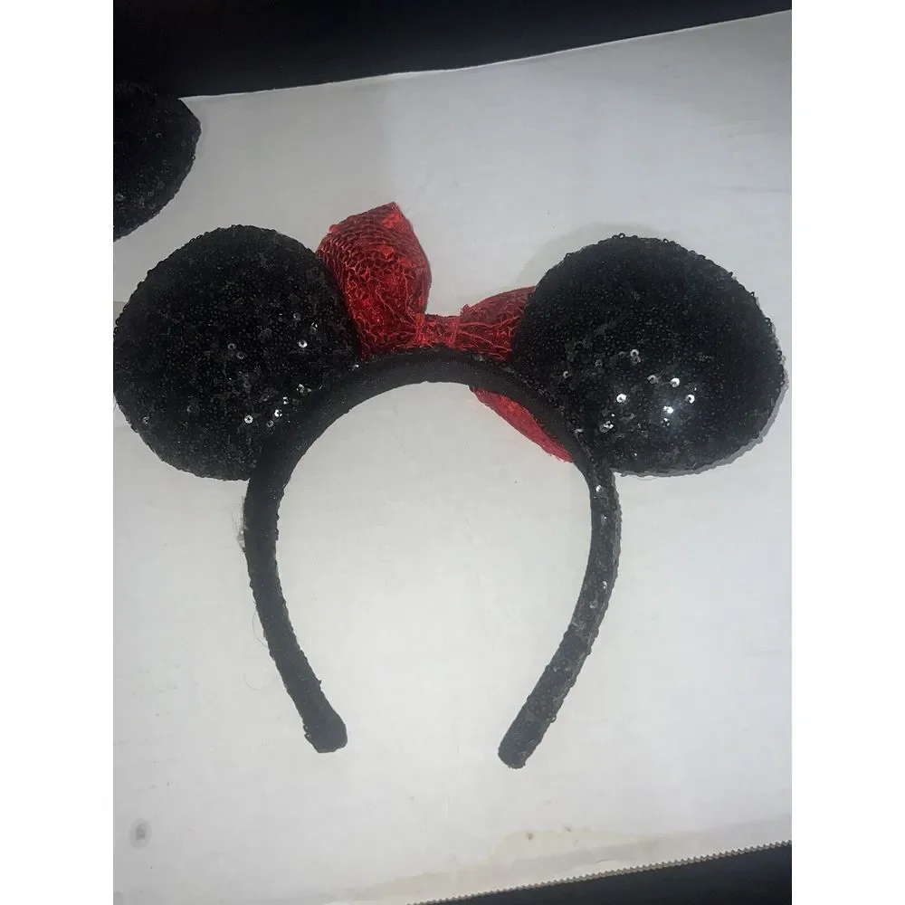 Disney Parks Black & Red Sequin Minnie Mouse Ears‎ Headband Bow Adult OS Mickey
